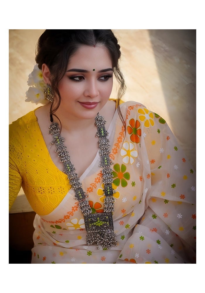 Malishka Export ساري قطن لينن بطباعة رقمية للنساء - Image 2